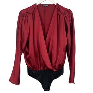 Strut & Bolt Women's Red Satin Surplice Bodysuit